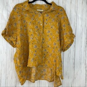 Rachel Zoe 100% linen mustard floral blouse